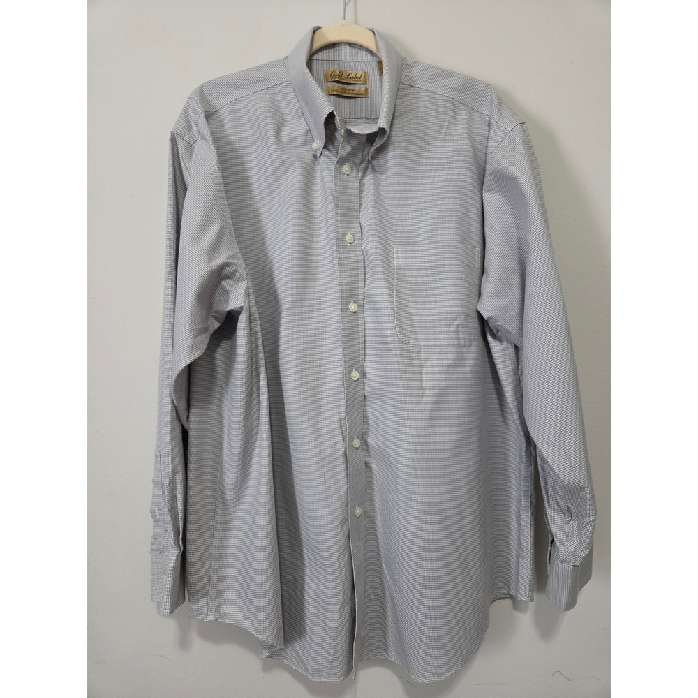 Roundtree & Yorke Gold Label Mens XL Grey Houndstooth Non-Iron Dress Shirt